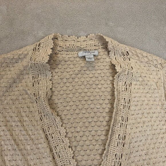 Mercer Street Studio Womens Cardigan Sweater Large Beige Open-Front Crochet Boho - Picture 10 of 12